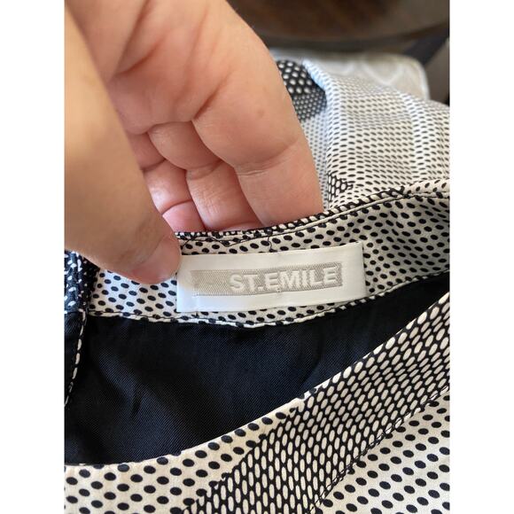 ST. EMILE 100% SILK BLACK WHITE GEOMETRIC PRINT DRESS 3/4 Sleeve Size US 6 - Picture 5 of 7